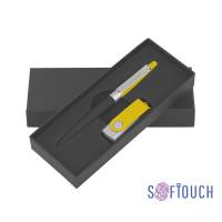 Набор ручка + флеш-карта 8 Гб в футляре, черный/желтый, покрытие soft touch #