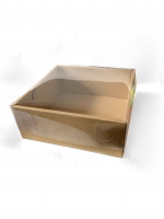 Коробка картонная с прозрачной пластиковой крышкой, размер 220х220х090мм, цвет бурый